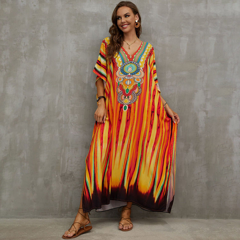 Rayon Engineered-Print Beach Robe ¨C Vacation Bikini Cover-Up, Women’s Swimsuit Outerwear
