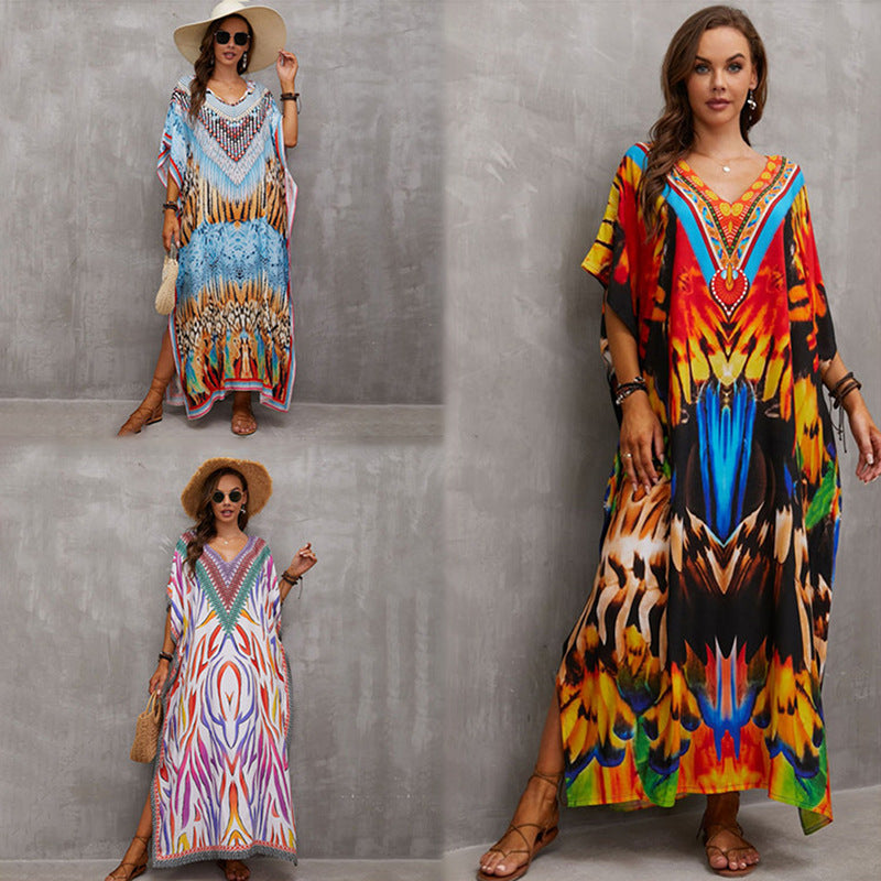 Rayon Engineered-Print Beach Robe ¨C Vacation Bikini Cover-Up, Women’s Swimsuit Outerwear