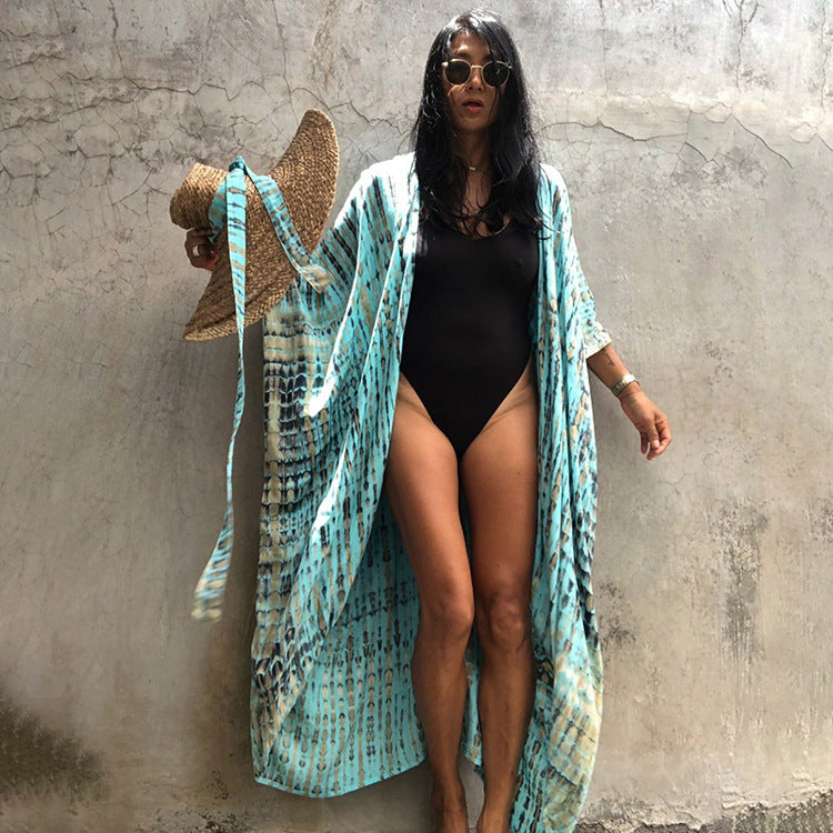 Women’s Rayon Tie-Dye Beach Cover-Up ¨C Vacation Bikini Kimono, Sun Protection Swimsuit Outerwear