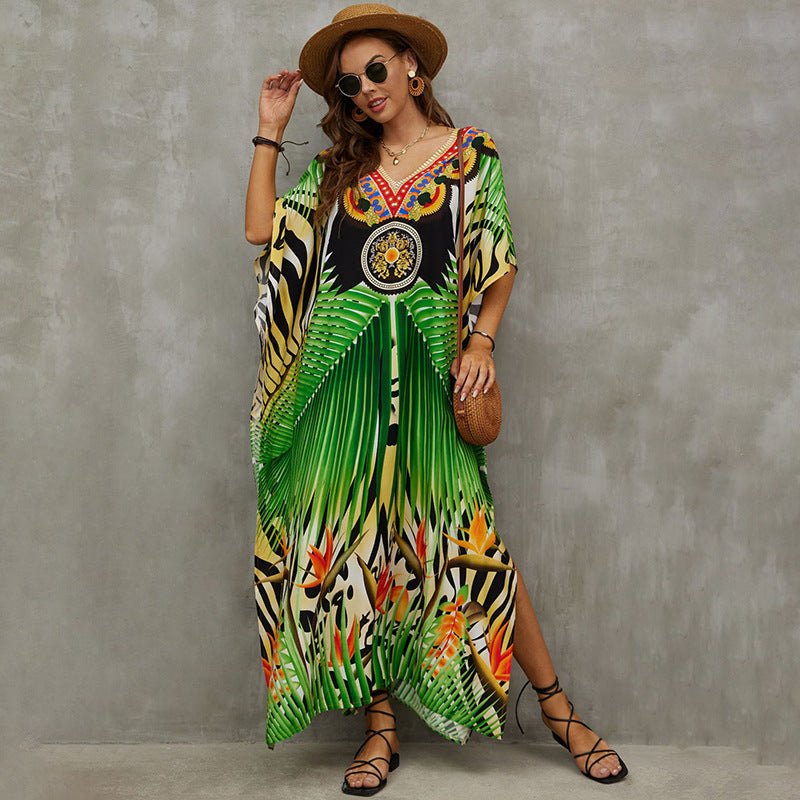 Rayon Engineered-Print Beach Robe ¨C Vacation Bikini Cover-Up, Women’s Swimsuit Outerwear