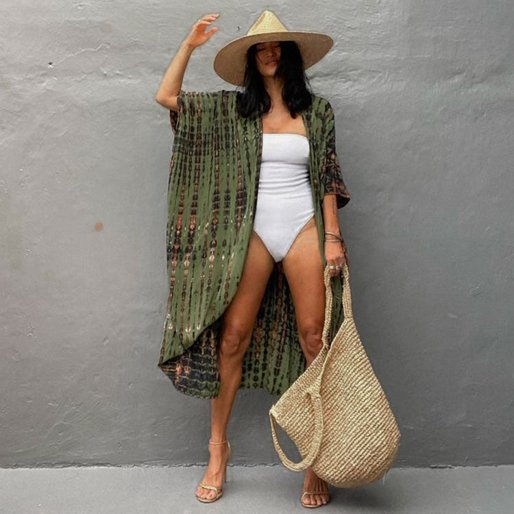 Women’s Rayon Tie-Dye Beach Cover-Up ¨C Vacation Bikini Kimono, Sun Protection Swimsuit Outerwear