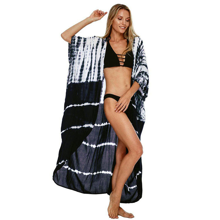 Women’s Rayon Tie-Dye Beach Cover-Up ¨C Vacation Bikini Kimono, Sun Protection Swimsuit Outerwear