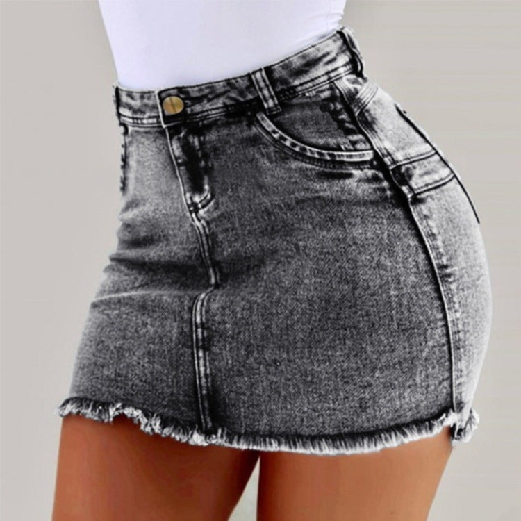 Women's Denim Skirt - Frayed Raw Hem Ripped Jeans Skirts