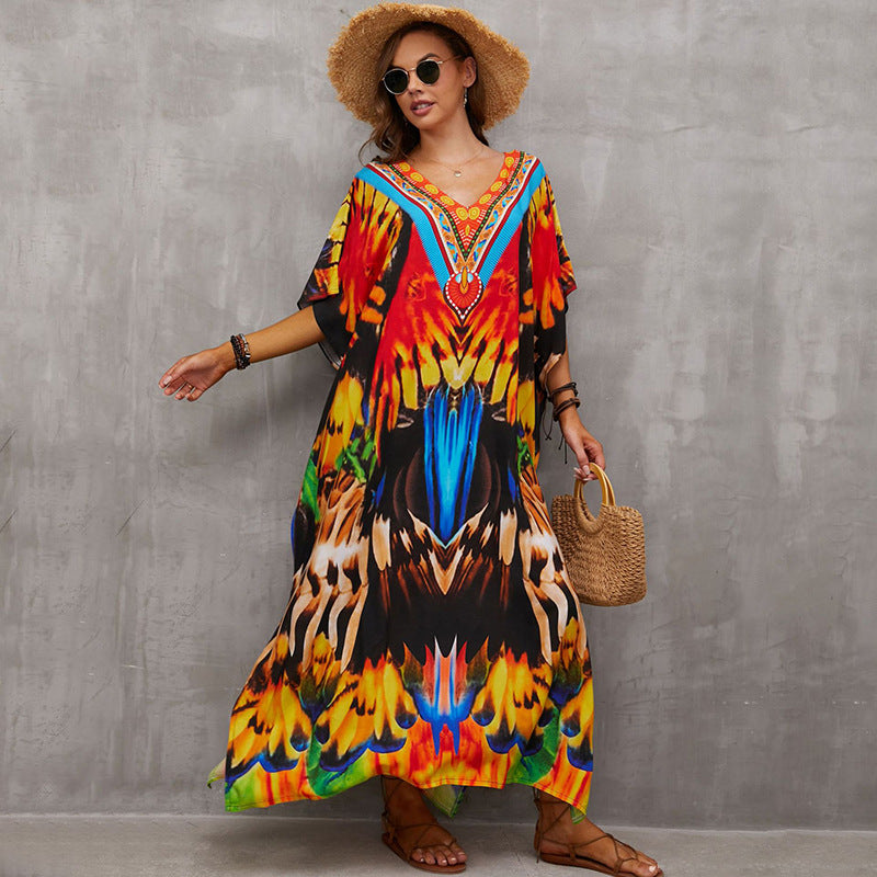 Rayon Engineered-Print Beach Robe ¨C Vacation Bikini Cover-Up, Women’s Swimsuit Outerwear