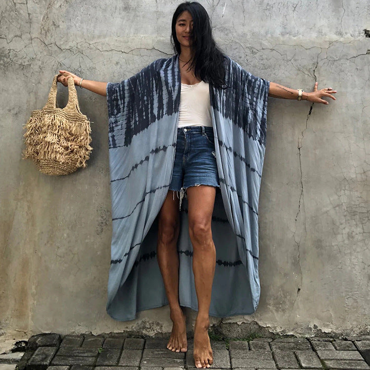 Women’s Rayon Tie-Dye Beach Cover-Up ¨C Vacation Bikini Kimono, Sun Protection Swimsuit Outerwear