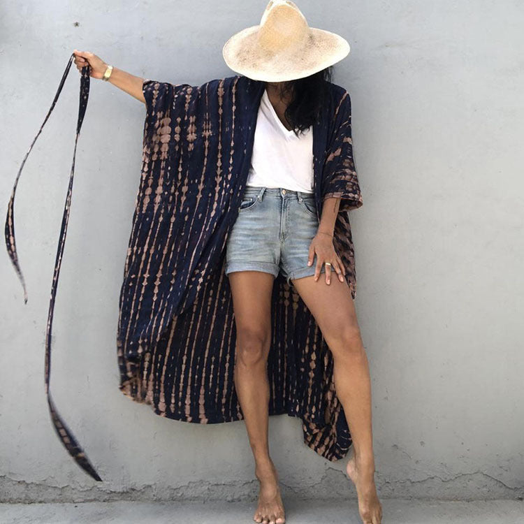 Women’s Rayon Tie-Dye Beach Cover-Up ¨C Vacation Bikini Kimono, Sun Protection Swimsuit Outerwear