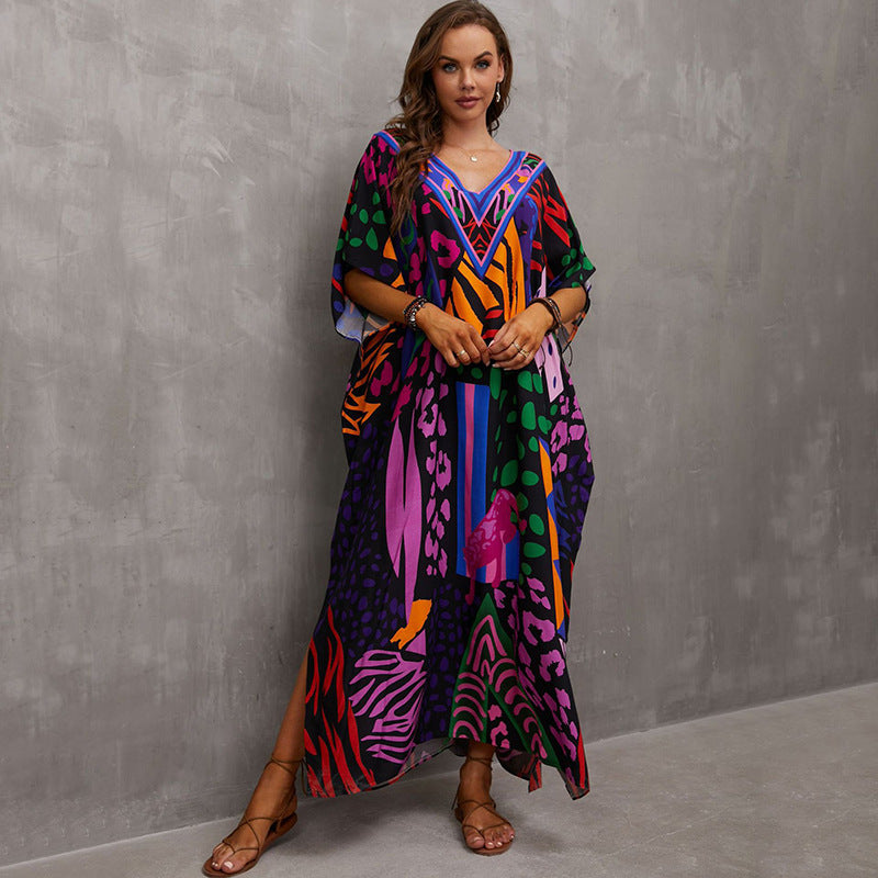 Rayon Engineered-Print Beach Robe ¨C Vacation Bikini Cover-Up, Women’s Swimsuit Outerwear