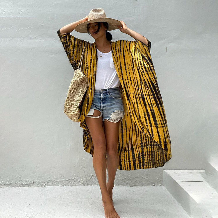 Women’s Rayon Tie-Dye Beach Cover-Up ¨C Vacation Bikini Kimono, Sun Protection Swimsuit Outerwear