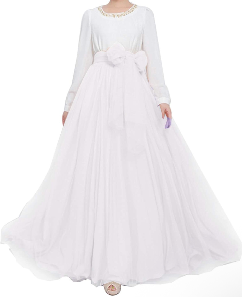 Tulle Maxi Skirt with Bow Knot Belt – Bridal & Formal Full-Length Skirt