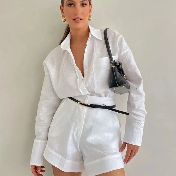 Women's 2-Piece Set | Long Sleeve Top + Shorts | Casual Matching Suit