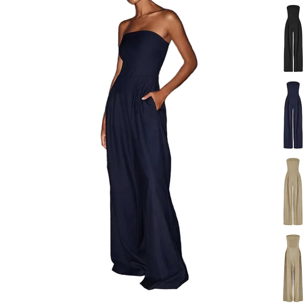 Women's Backless Wide-Leg Jumpsuit | Sleeveless Tube Top Overalls | Elegant Loose Fit