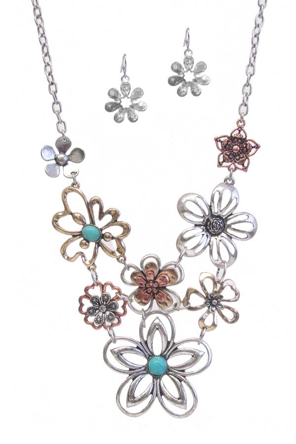 ( A115 )  MULTI FLOWER LINK NECKLACE SET