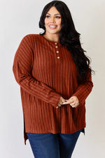 Basic Bae Full Size Ribbed Half Button Long Sleeve High-Low T-Shirt thumbnail 26