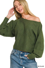 Zenana Boat Neck Balloon Sleeve Sweater thumbnail 1