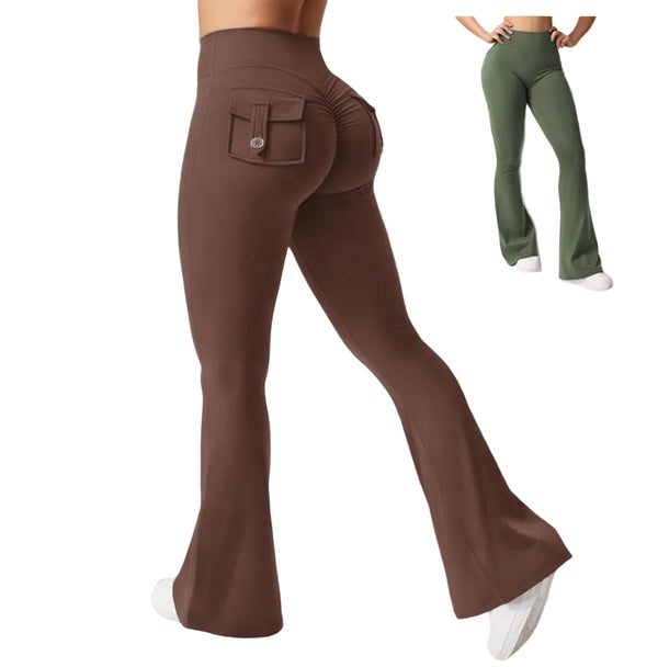 Yoga Flared Pants with Pockets | High Waist Scrunch Butt Leggings