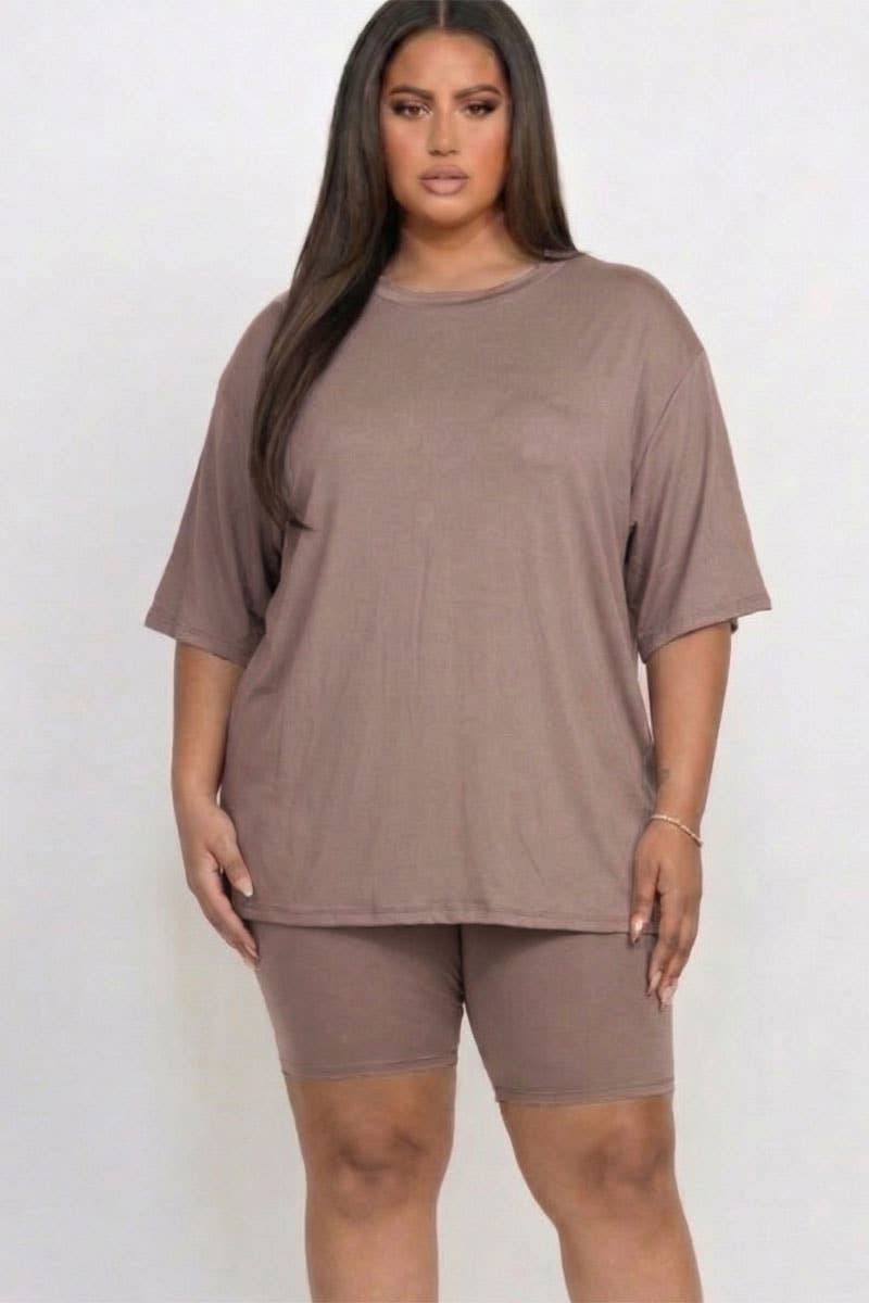 Plus Size Loose Fit Top & Bike Shorts Set