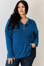 Basic Bae Full Size Ribbed Half Button Long Sleeve High-Low T-Shirt thumbnail 6