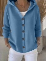Button-Front Hooded Knit Cardigan | Relaxed Fit Sweater thumbnail 1