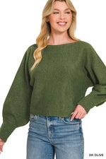 Zenana Boat Neck Balloon Sleeve Sweater thumbnail 5