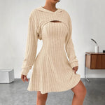 Women's Two-piece Set Dresses New Fashion Fall Winter Hooded Shawl Long-sleeved Vest Short Skirt thumbnail 8