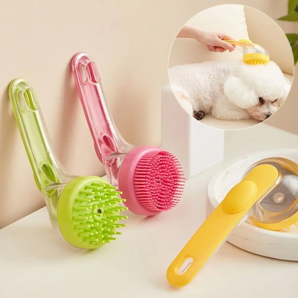 Pet Bath & Shampoo Brush with Soap Dispenser | Dog & Cat Grooming Brush