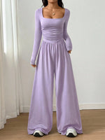 Square Neck Wide Leg Jumpsuit – Long Sleeve A-Line Loose Fit thumbnail 13