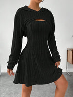 Women's Two-piece Set Dresses New Fashion Fall Winter Hooded Shawl Long-sleeved Vest Short Skirt thumbnail 5