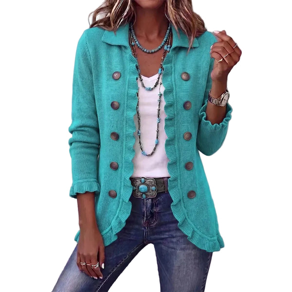 Women's Ruffled Knit Cardigan | Long Sleeve Button-Up