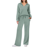 Women's Tracksuit Sports Suit V-neck Long-sleeved Pullover Top And Drawstring Straight-leg Trousers Casual Solid Trousers Set thumbnail 6