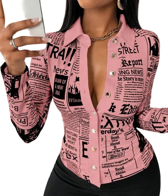 Full Print Button-Down Long Sleeve Shirt