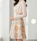Asian Young Adult Female in Floral Dress with Bolero Cardigan