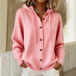 Women's Relaxed Fit Hooded Cardigan - Casual Loose Knit Sweater Jacket for Daily Wear thumbnail 4