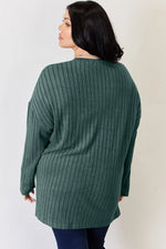Basic Bae Full Size Ribbed Half Button Long Sleeve High-Low T-Shirt thumbnail 15