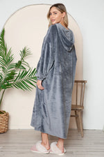 Double Take Full Size Pocketed Hooded Midi Lounge Dress thumbnail 9