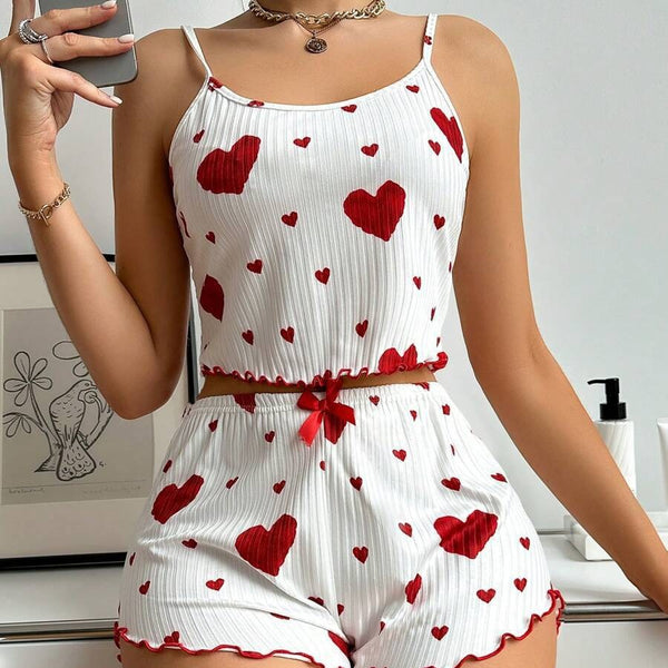 Heart Print Cami & Shorts Pajama Set