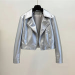 Women's Cropped PU Leather Jacket thumbnail 10
