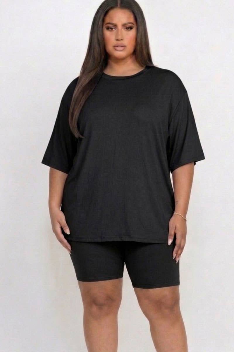 Plus Size Loose Fit Top & Bike Shorts Set