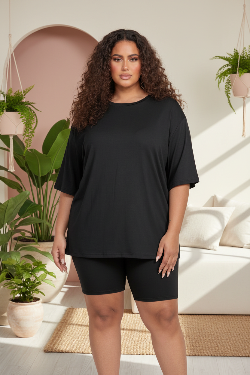 Plus Size Loose Fit Top & Biker Shorts Set