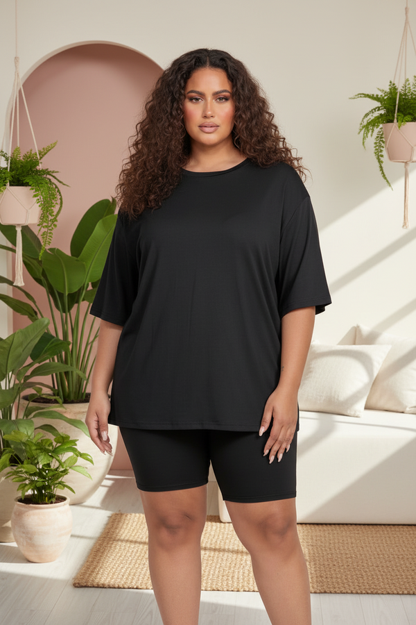 Plus Size Loose Fit Top & Biker Shorts Set