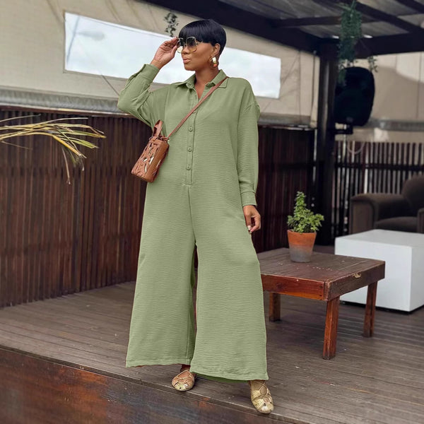 Casual Loose Round Neck Wide-Leg Jumpsuit