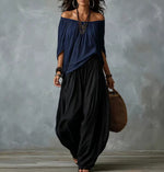 Off-Shoulder Loose Fit Casual Two Piece Outfit with Flare Pants thumbnail 1