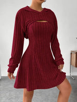 Women's Two-piece Set Dresses New Fashion Fall Winter Hooded Shawl Long-sleeved Vest Short Skirt thumbnail 4
