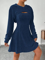 Women's Two-piece Set Dresses New Fashion Fall Winter Hooded Shawl Long-sleeved Vest Short Skirt thumbnail 13