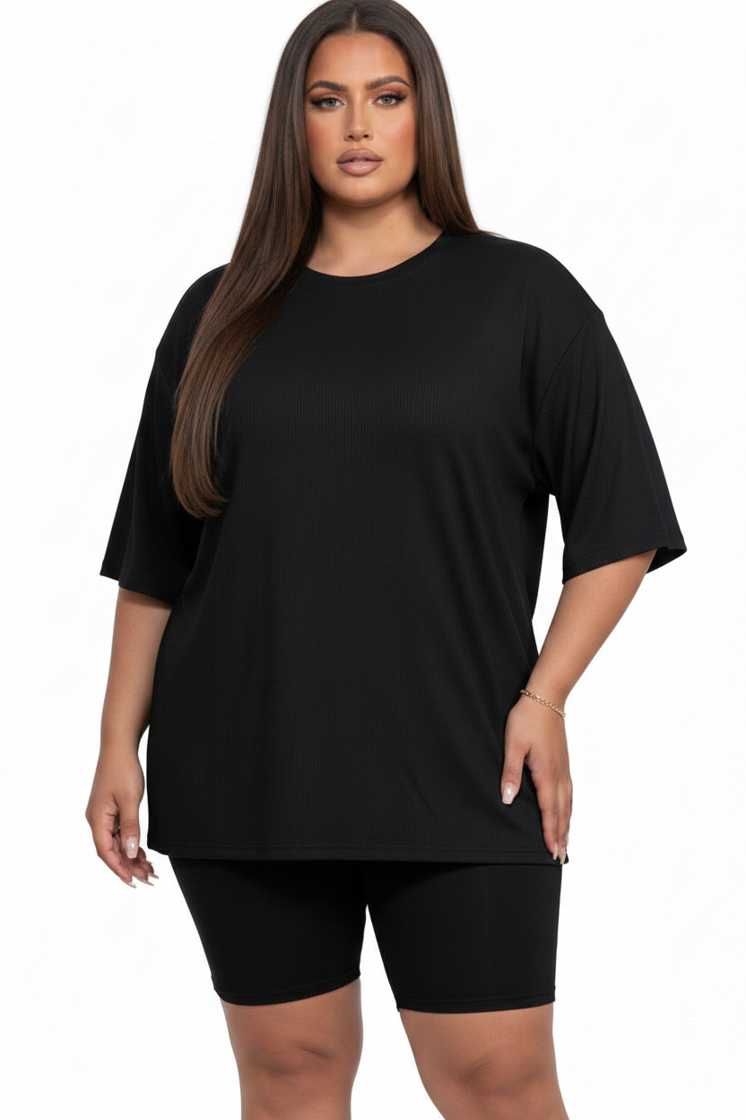 Black Oversized Tee & Biker Shorts Side View