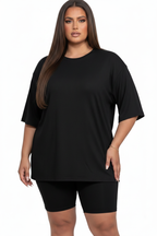 Black Oversized Tee & Biker Shorts Side View