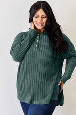 Basic Bae Full Size Ribbed Half Button Long Sleeve High-Low T-Shirt thumbnail 14