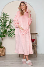 Double Take Full Size Pocketed Hooded Midi Lounge Dress thumbnail 1