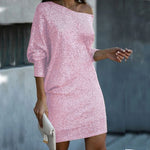 Fashion Oblique Shoulder Sequins Dress Ins Long-sleeved Dresses For Party Women's Clothing thumbnail 9