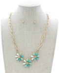 ( G790 )  PETAL TRIPLE FLOWER PENDANT NECKLACE SET