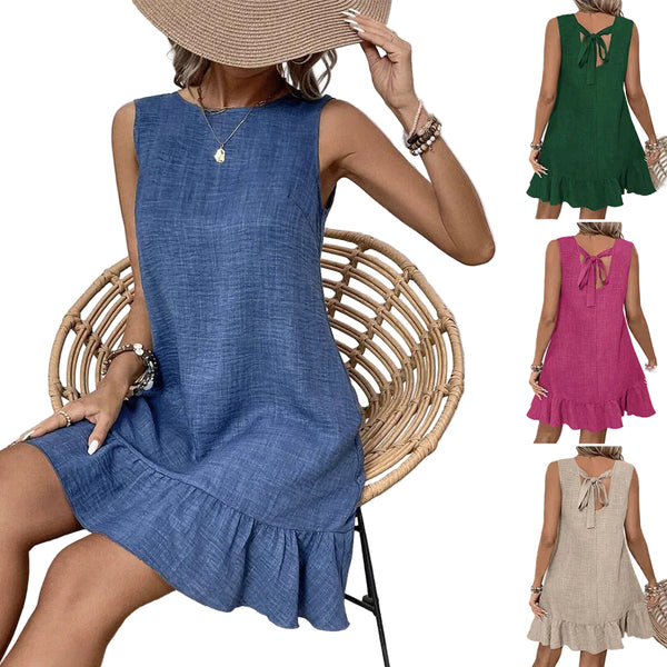 Women's Ruffle-Hem Sleeveless Mini Dress | Loose Casual Summer Beach Dress